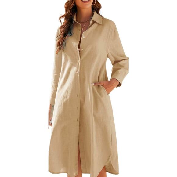 Silkland gold 100% silk long sleeve dress with mother of pearl buttons size L - Picture 1 of 8